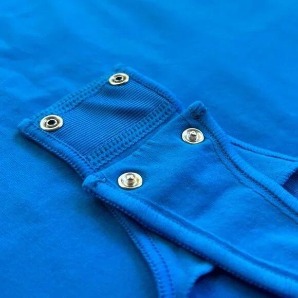 SKIMS Fits Everybody Essential Long Sleeve Scoop Neck Bodysuit in Mykonos Blue - Picture 9 of 10